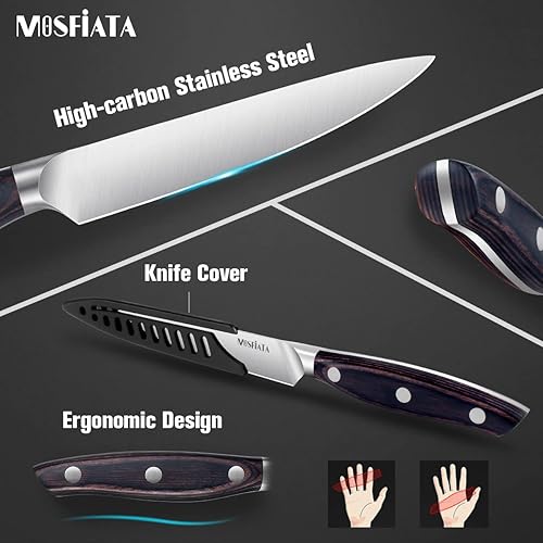 Miniatura 3 de MOSFiATA Juego de cuchillos de cocina, 5 piezas, cuchillos de chef de cocina profesionales con cuchillas de acero inoxidable ultra afiladas, juego