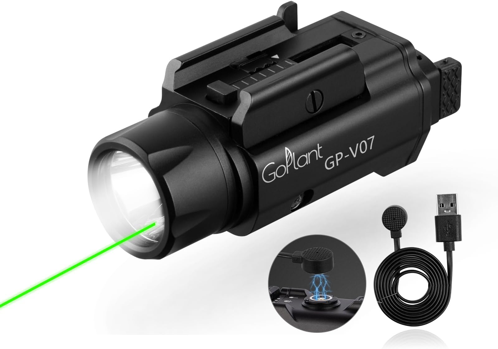 2250 Lumens Weapon Laser Light Combo - Adjustable Rail LED Light and Green Laser Flashlight, Aircraft-Grade Aluminum, Magnetic Rechargeable Strobe Tactical Flashlight for Picatinny or GL Rail
