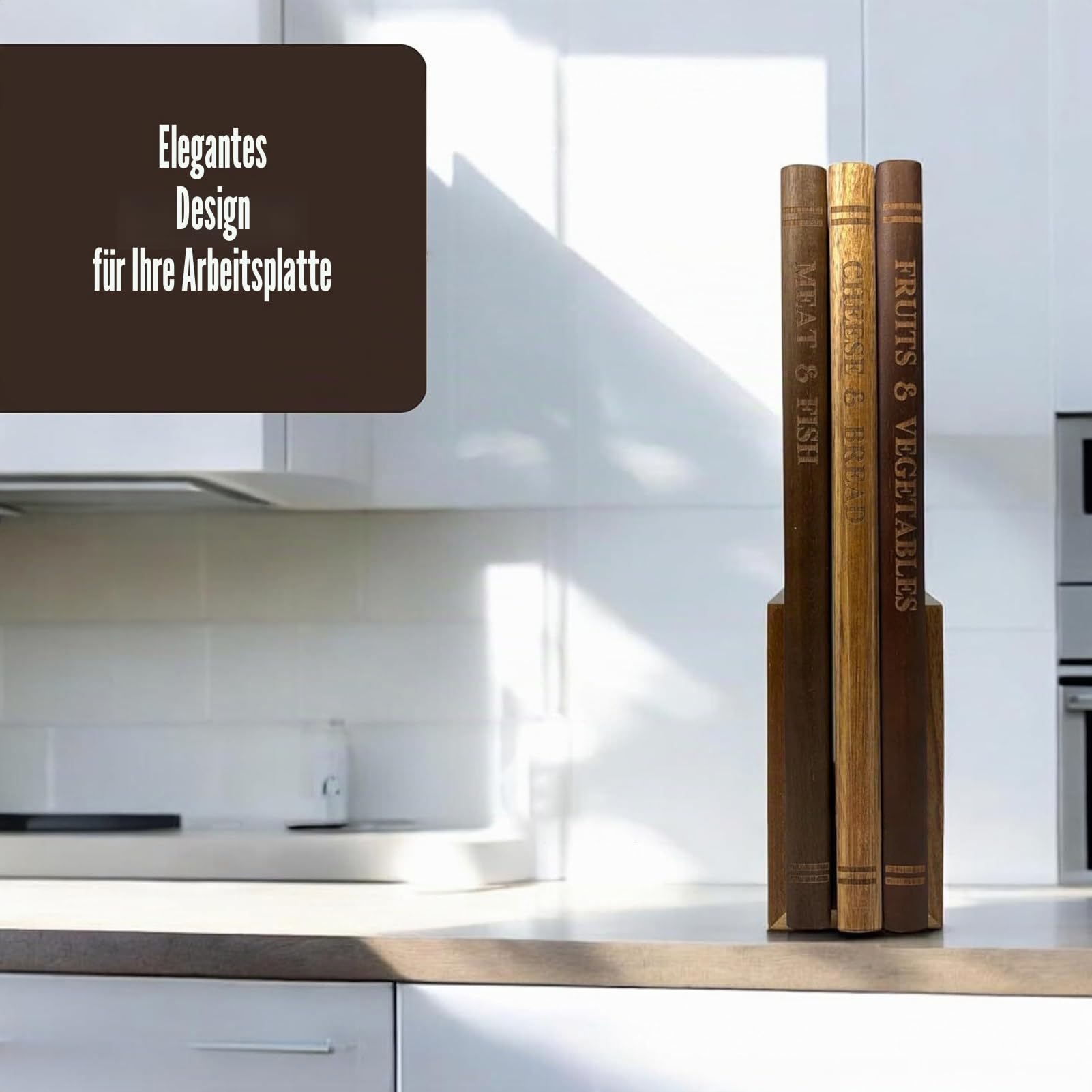 3 Stück Schneidebrett, die wie Bücher aussehen Holz Buch Schneidebretter Set mit Ständer für Küche und Heimdekoration