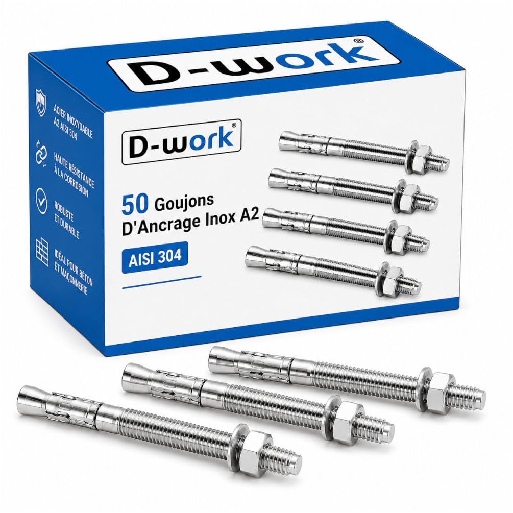 50 Goujons d'Ancrage M8 x 115mm (D. 8 mm) Inox A2 AISI 304 - D-Work