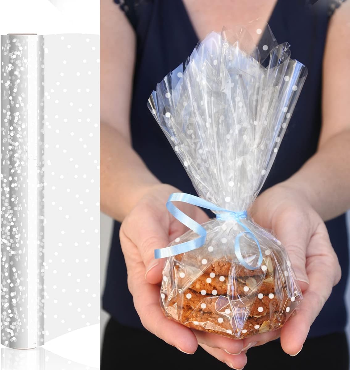 HFHSY (118 ft x 34 in) Clear Cellophane Wrap Roll Irregular White Dot Cellophane Roll 3 Mil Clear Wrap Cellophane Bags,Wrap Roll, Cellophane Roll, Cellophane Wrap for Gifts, Baskets, Flowers: Everything Else