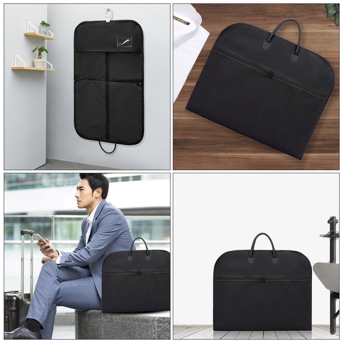 FRCOLOR Porta Abiti da Viaggio Nero Oxford Resistente Cerniera e Passante per Grucce, Copriabiti Pieghevole per Abiti e Pellicce, per Business e Viaggi Leggeri