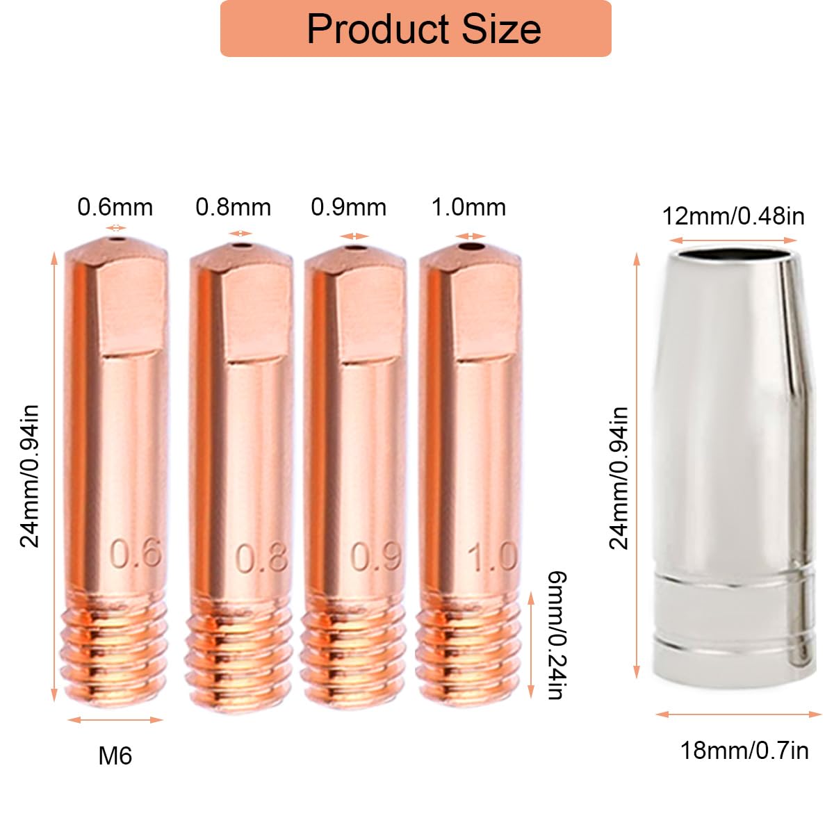 EATBALE MIG Welding Contact Tips 0.6/0.8/0.9/1.0mm MB15 15AK Torch Kits Nozzles Accessories for 15AK MB15 MAG MIG Welding Torch Consumables, 42 PCS with 40 PCS Copper Contact Tips, 2 PCS Shield Cups - Image 3