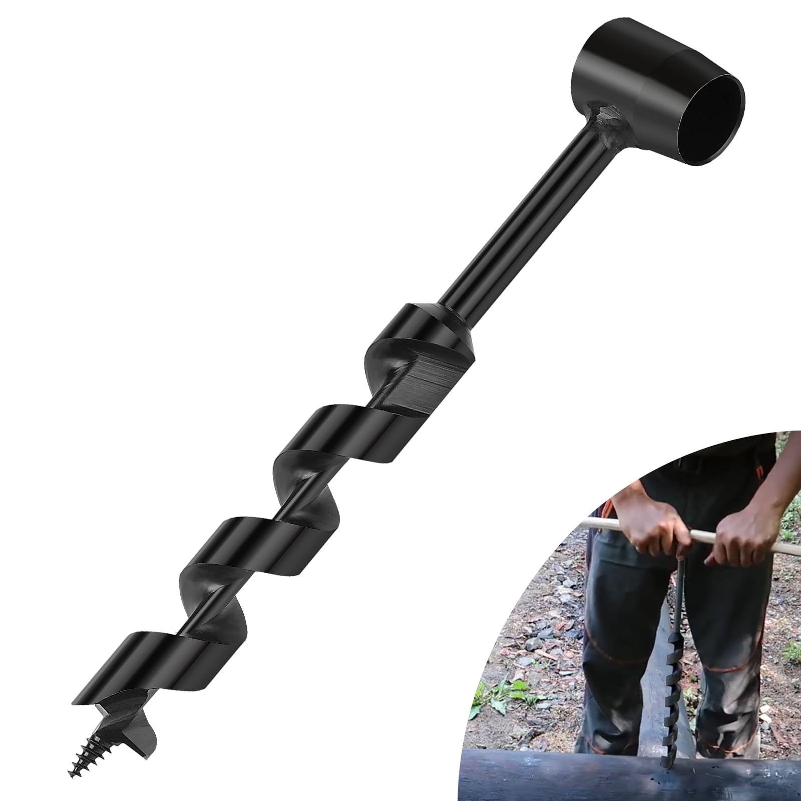 EFUTURETIME Taladro Manual Bushcraft, φ25x230mm, Taladro Manual de Mano Multifuncional de Acero al Carbono para Trabajos en Madera, Supervivencia al Aire Libre, Camping, Trabajos Bushcraft
