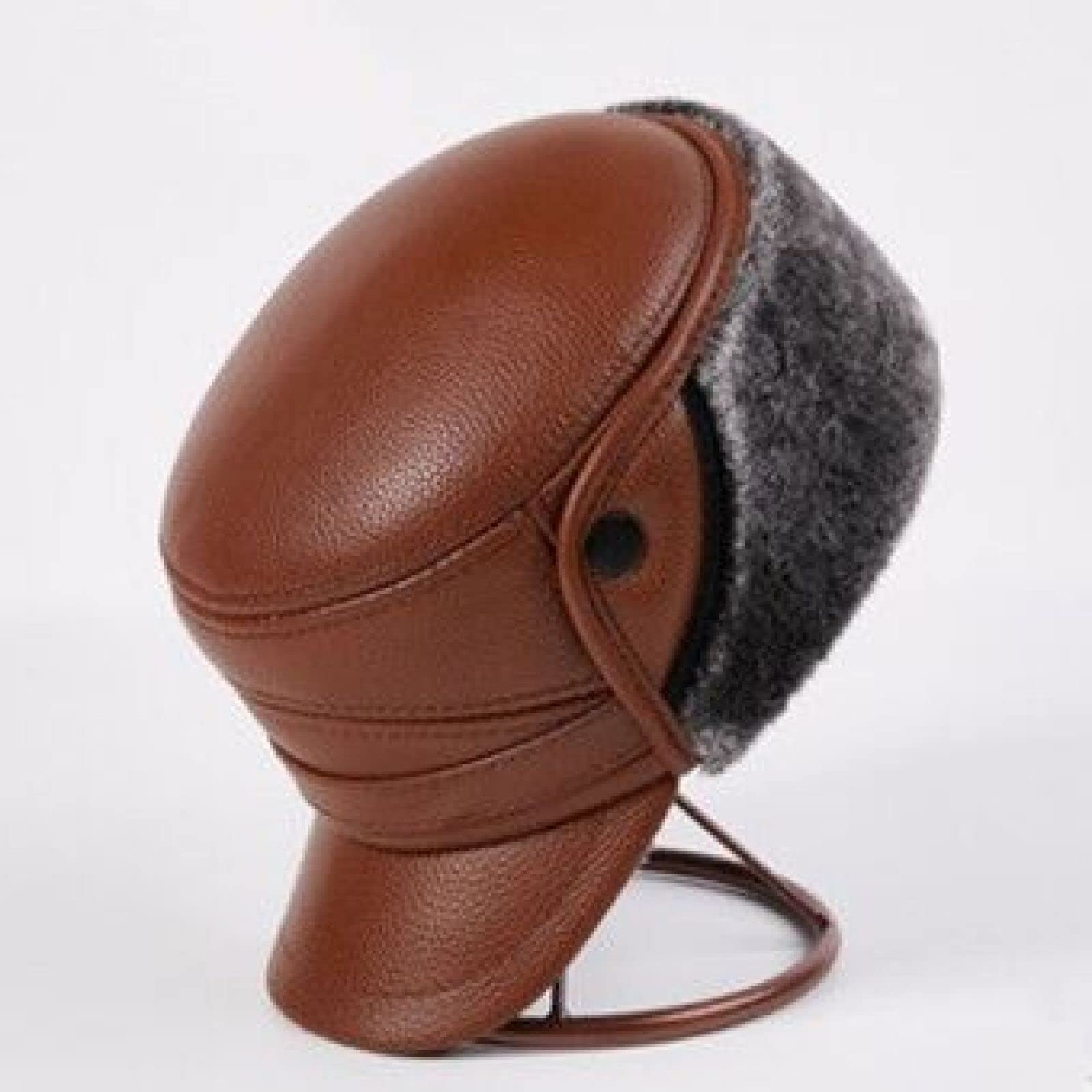 Sombrero Hombre Sombreros De Bombardero De Invierno para Hombres, Gorras De Cuero PU para Hombres, Gorras De Piel, Orejeras Cálidas, Sombrero, Gorra De Cuero Antifrío