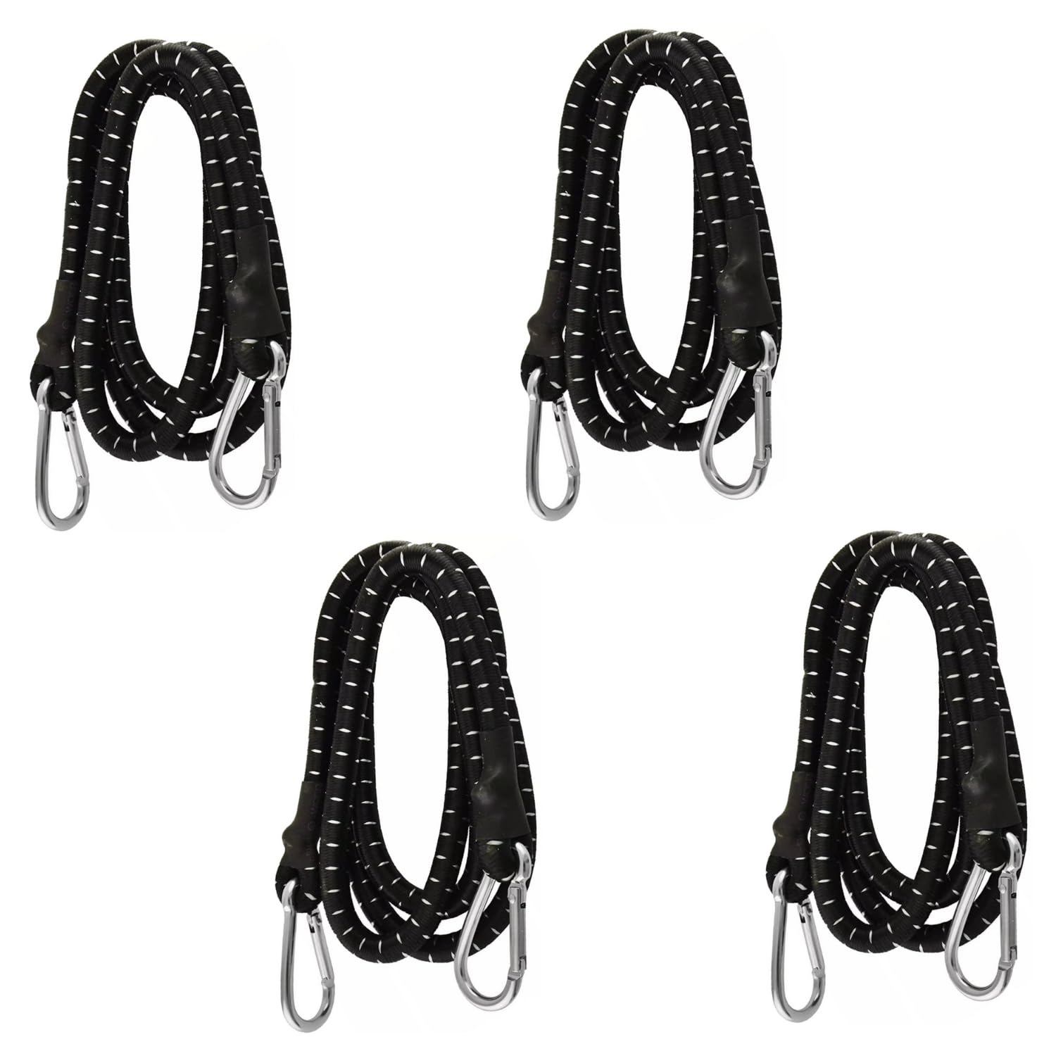 Garden Mile Heavy Duty Bungee Cords with Carabiner Clips | 60” Long Elastic Straps for Tarps, Bike Rack, Camping Gear, Luggage Straps, Roof Rack, Van Accessories, and Outdoor Essentials (4 Pcs)