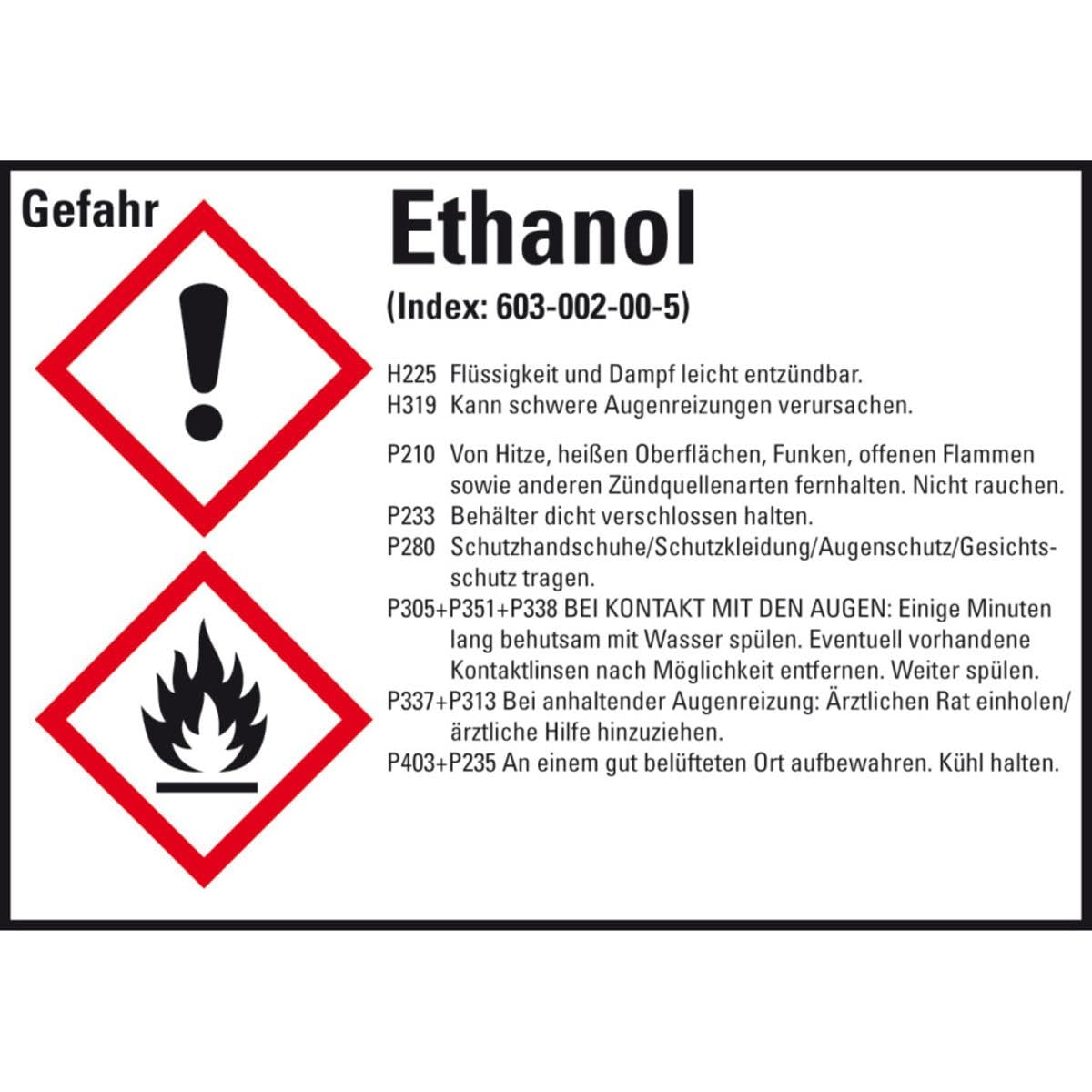 GHS-Etikett Ethanol, GefStoffV/GHS/CLP, Folie, selbstklebend, 105x74mm, 8/Bogen