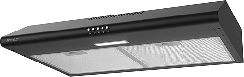 Hermitlux Campana extractora para debajo del gabinete, campana de ventilación negra de 30 pulgadas con ventilador de escape de 3 velocidades,