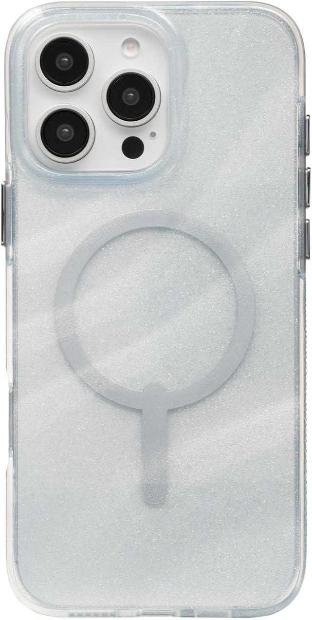 ZAGG Milan Snap iPhone 16 Pro Max Case – White Glitter Swirl on Clear Base, MagSafe Compatible, 13ft Drop Protection, Recycled Materials, Slim & Stylish Design