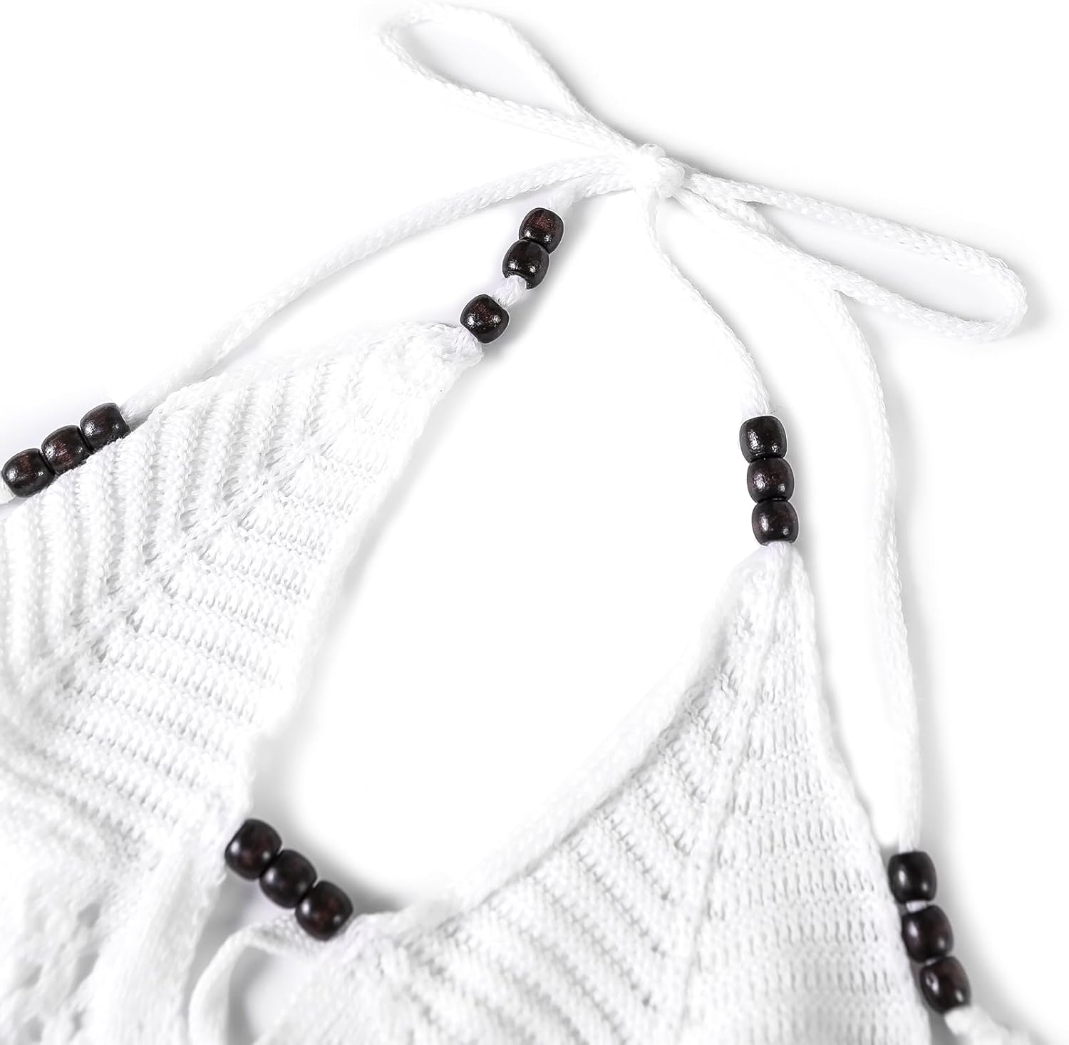 LovelyWholesale Women 2 Piece Skirt Sets Summer V Neck Halter Knit Crochet Crop Tops and Mini Skirt
