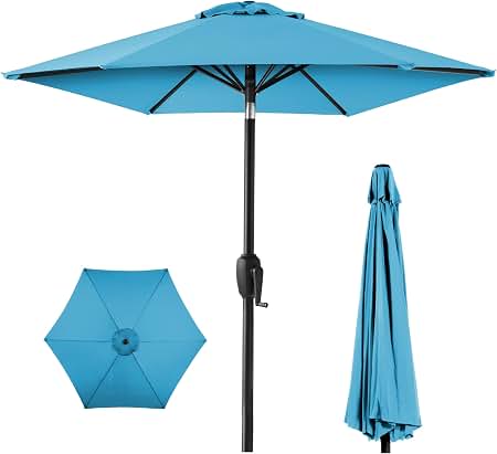 Best Choice Products 7.5ft Heavy-Duty Round Outdoor Market Table Patio Umbrella w/Steel Pole, Push Button Tilt, Easy Crank Lift