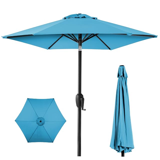 Best Choice Products 7 5ft Heavy-Duty Round Outdoor Market Table Patio Umbrella w Steel Pole Push Button Tilt