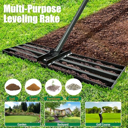 Rastrillo nivelador para césped 34.1x9.4 pulgadas con mango ajustable miniatura 3