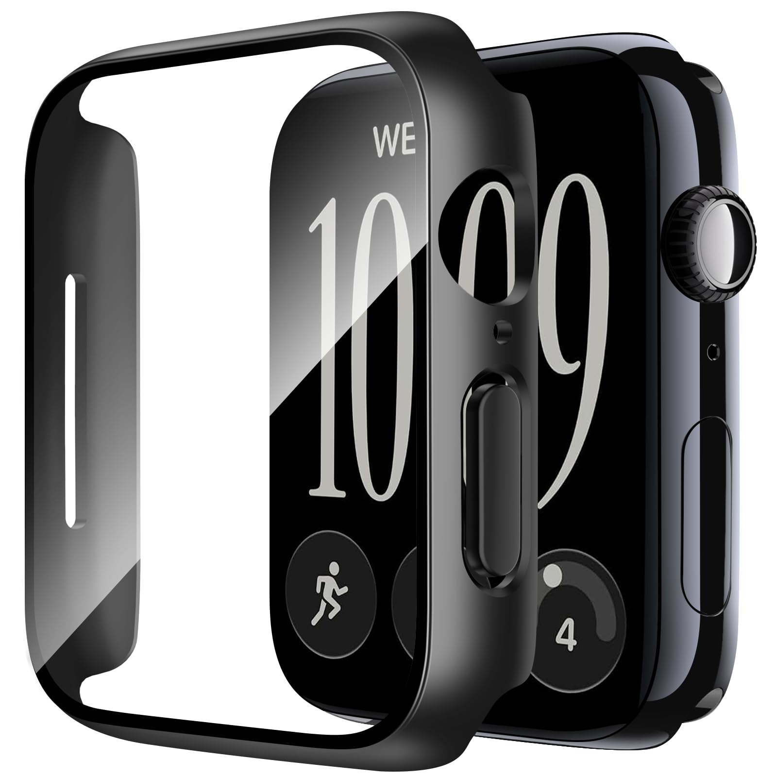 Smiling 2 Pack Case Compatible with Apple Watch Series 12 42mm (2026) with Tempered Glass Screen Protector, Hard PC Case Scratch-Resistant Overall Protective Cover- Black