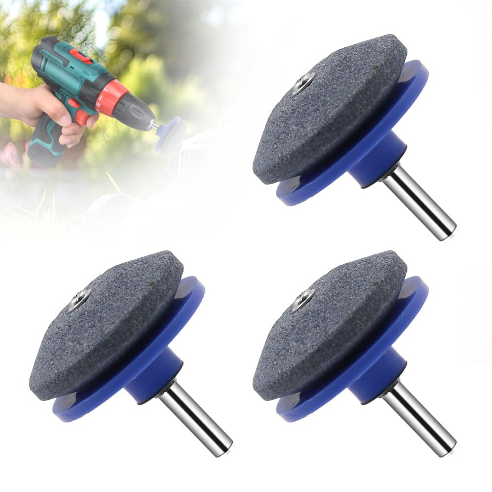 Lawnmower Dull Blade Sharpener,2025 New Lawn Mower Blade Sharpener,Universal Wear Resistant Lawn Mower Blade Tool,Double Layer Corundum Sharpeners for Any Power Hand Drill (Blue 3PCS)