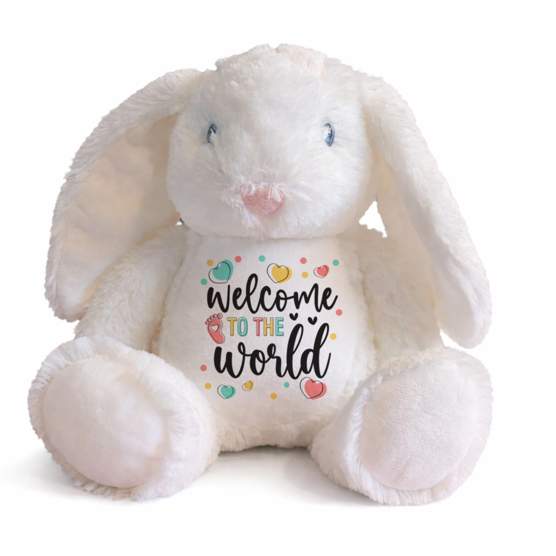 Silly Dog Designs - Baby Bunny Plush Toy - Personalised or Standard - New Baby Gift - Soft Comfort Teddy - Welcome to the World Keepsake (Pink, Blue, White) (White - Standard)