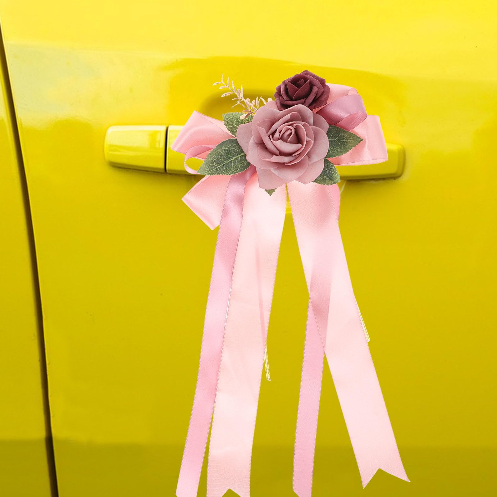 Décoration Voiture de Mariage Fleurie Artificielle en Soie Rose, Accessoire Rétro pour Rétroviseur et Poignée de Porte, Fleurs Décoratives Polyvalentes pour Mariage et Réception,