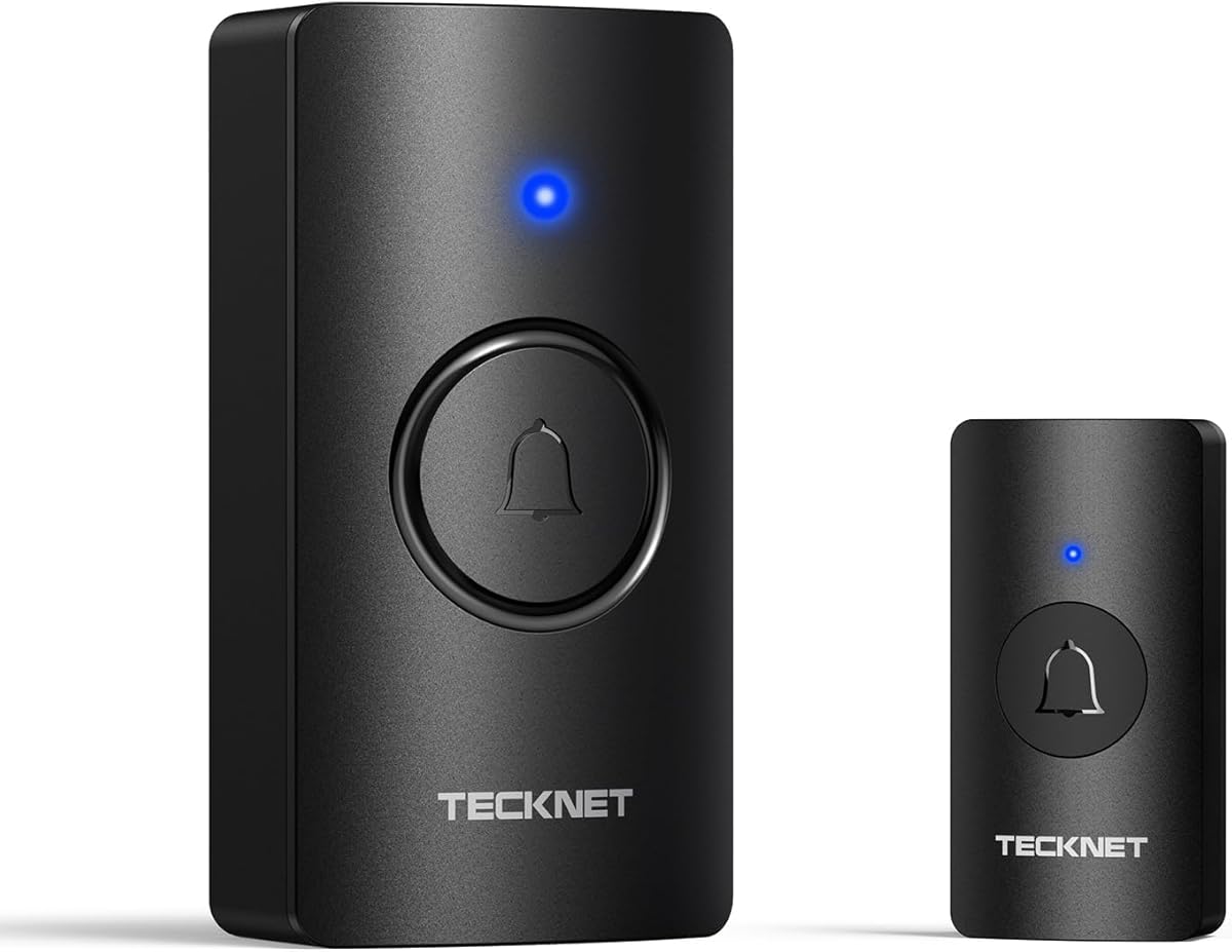 TECKNET Wireless Doorbell 1300FT, IP67 Waterproof Classroom Doorbell Battery-Powered Door Bell, 60 Chimes 5-Level Volume, 4.5-year Battery Life, Electric Doorbells No Plug-in Required for Home
