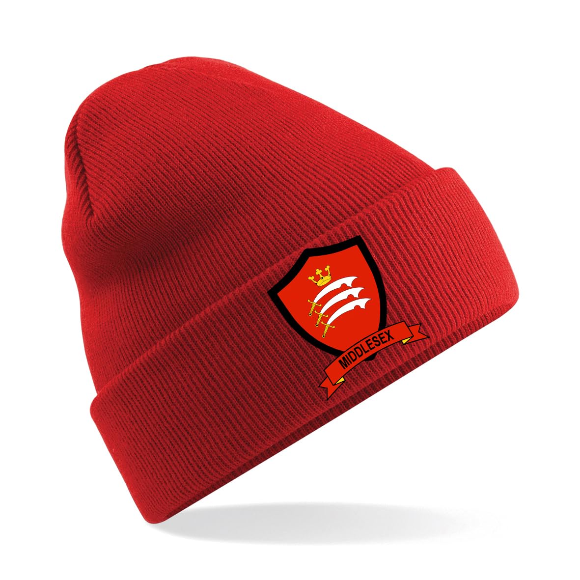 Middlesex County Mens Embroidered Beanie Hat, Bob Hat Cricket Sport Your County Embroidery (Red)