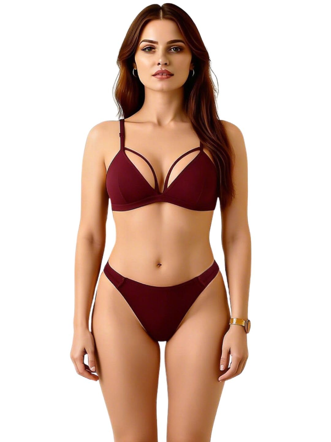 luxzii - a touch of luxury LUXZII Women Strappy Lingerie Set Stylish Non-Padded Non-Wired Bra Panty Set Soft Stretch Comfortable Innerwear-picture-39