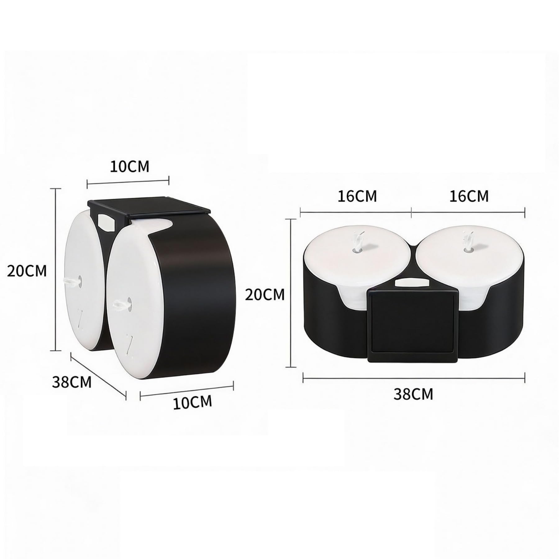 Dispensador Doble de Papel higiénico Comercial para Montaje en Pared, portarrollos de plástico con extracción Central y Estante Superior, instalación sin Perforaciones.