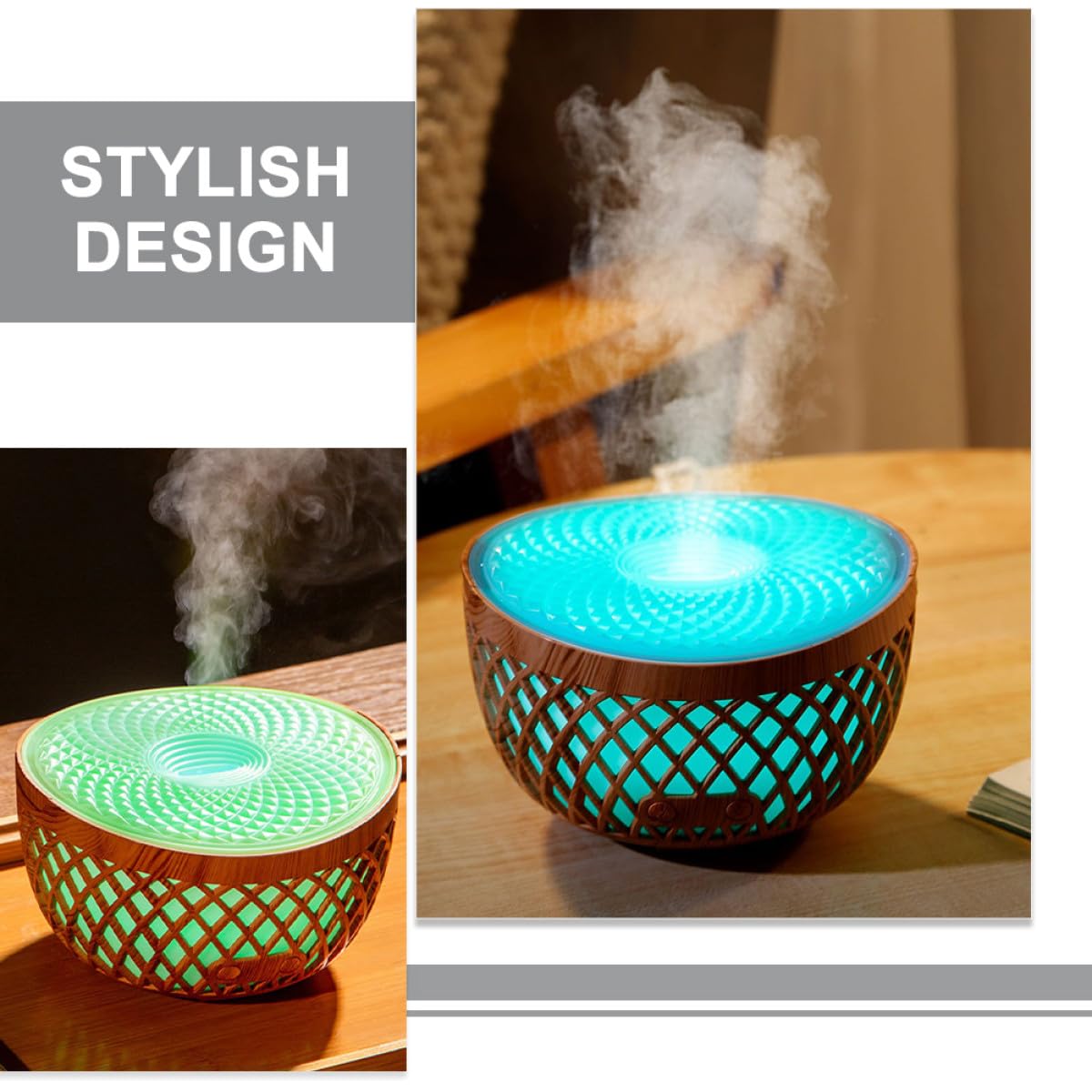 Difusor de Inalámbrico Humidificador de Escritorio Diseño de Madera Calada 320ml para Aromaterapia y Sencilla
