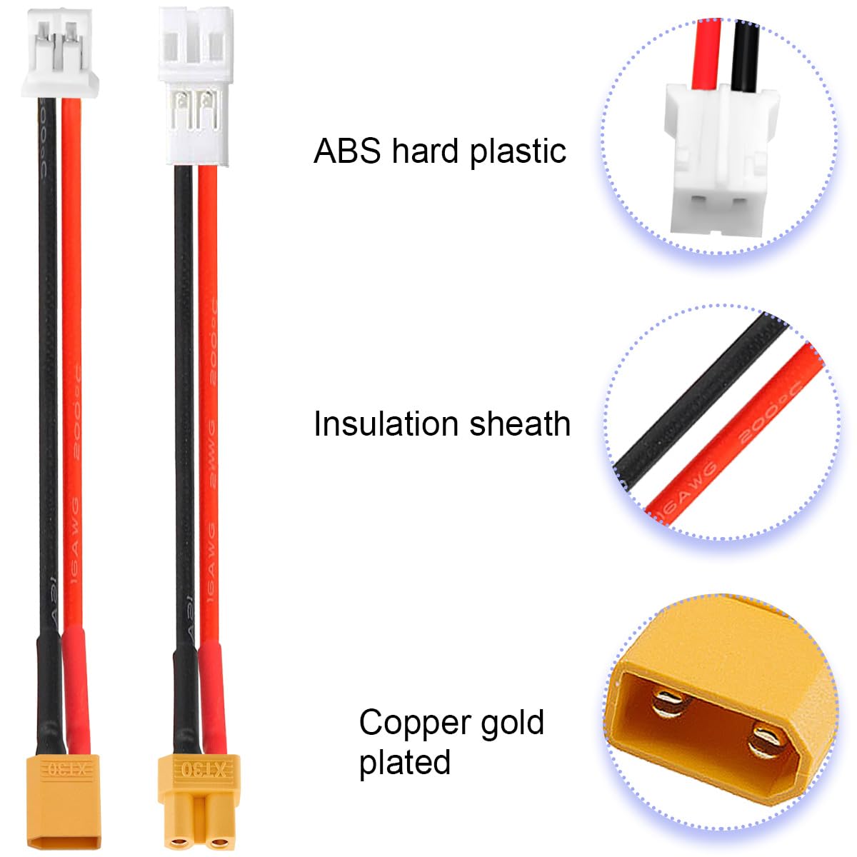 Xiatiaosann 10 Piezas Adaptador XT30 A JST PH2.0 – Cable Convertidor De 22 AWG Para FPV Y Drones