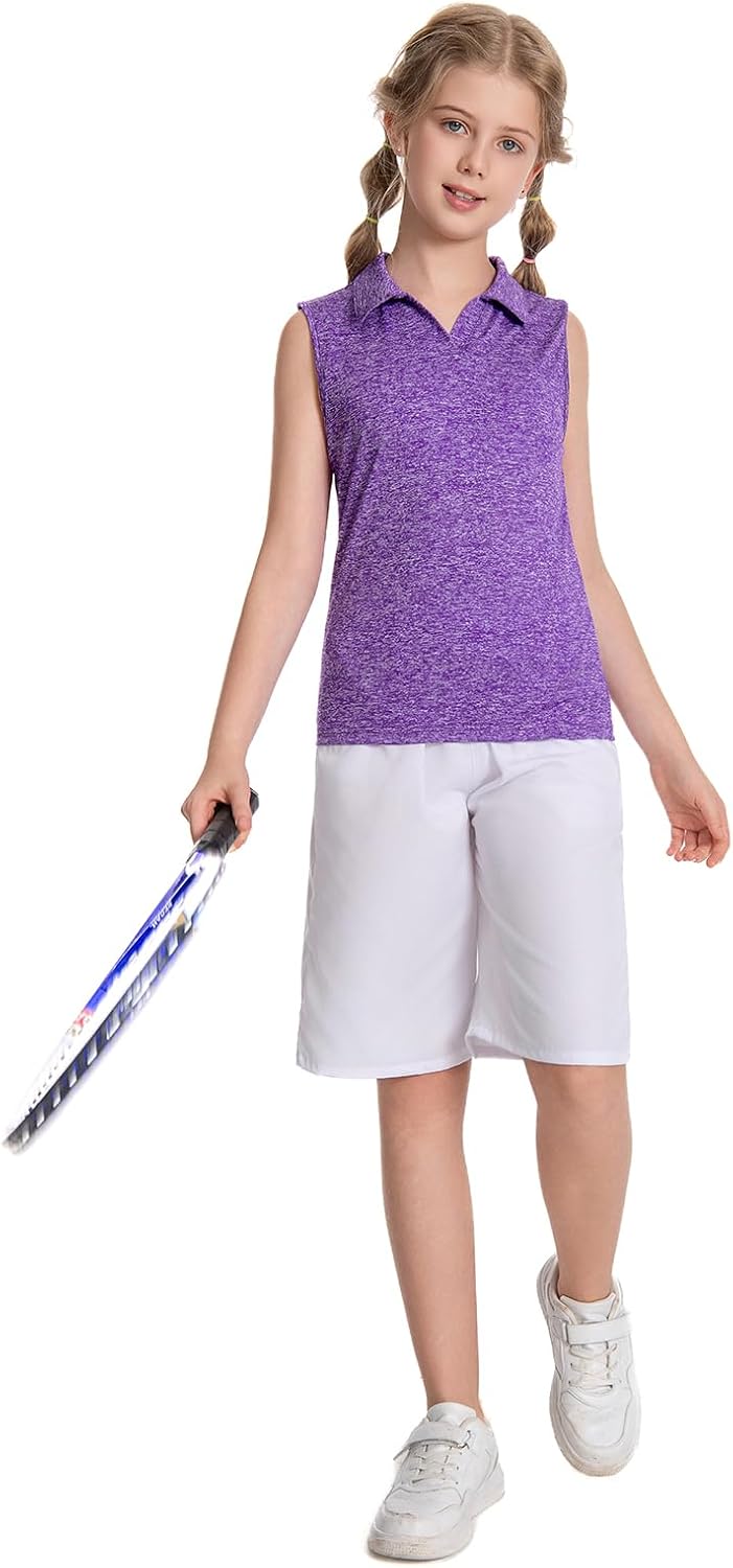 Ullnoy Girls Sleeveless Polo Shirt Collared Golf Shirts Size 6-16 Tank Tops | V-Neck Collared,Quick Dry,Moisture Wick,Tank Tops for Golf,Tennis Sport Gym for Girls,girls golf top for School, Sports,Relax