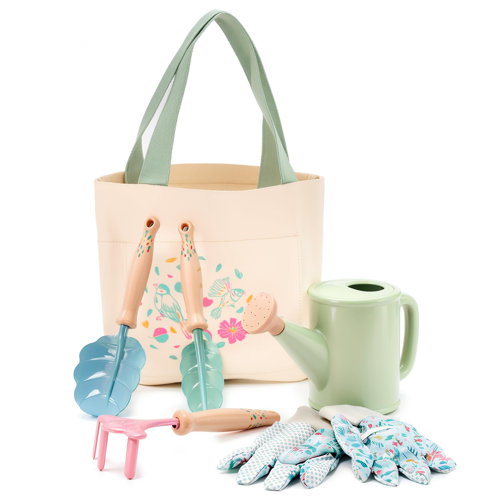 FITNATE Kinder Gartenarbeit Set,6 PCS Gartenwerkzeug Kinder Mit 3 Gartengeräte, Gartenhandschuhe & Aufbewahrungstasche, Out/Indoor Spielzeug Geschenk für Jungen Mädchen