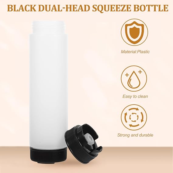 Black Double-head Condiment Dispenser Bottle with Dual-sided Sauce Squeeze Design, Plastic Material, Precise Portion Control for Ketchup and Salad Dressing, for Dining Table