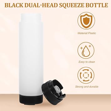 Black Double-head Condiment Dispenser Bottle with Dual-sided Sauce Squeeze Design, Plastic Material, Precise Portion Control for Ketchup and Salad Dressing, for Dining Table