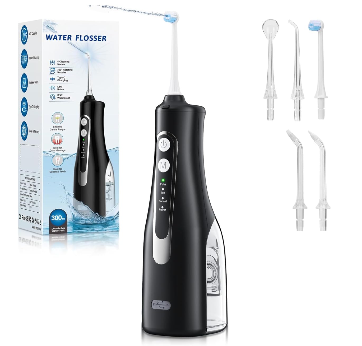Photo 1 of Binzls Water Dental Flosser - 300ML Portable, 4 Modes, IPX7 Waterproof