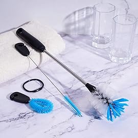 MOSOLAN 3-in-1 Stainless Steel Bottle Brush and Straw Cleaning Set, Long Handle Scrub Brush with Replaceable Head for Water Bottles, Glasswares, Mugs, Flasks, Tumblers, Vases, Flat Head
