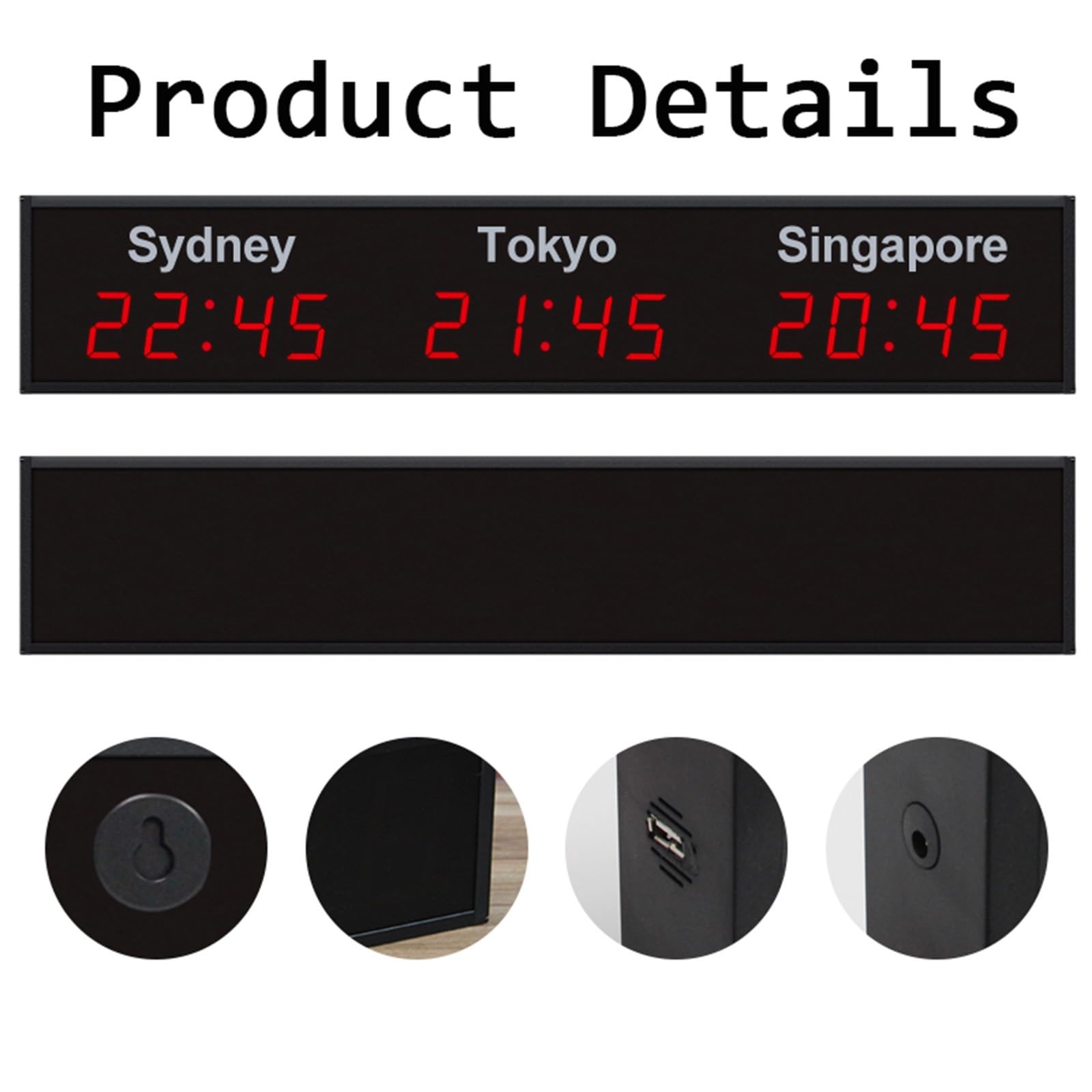 Orologio digitale multi fuso orario con telecomando, display per ufficio, hotel, aeroporto, sala conferenze, nome 4 città, utile per imprese multinazionali