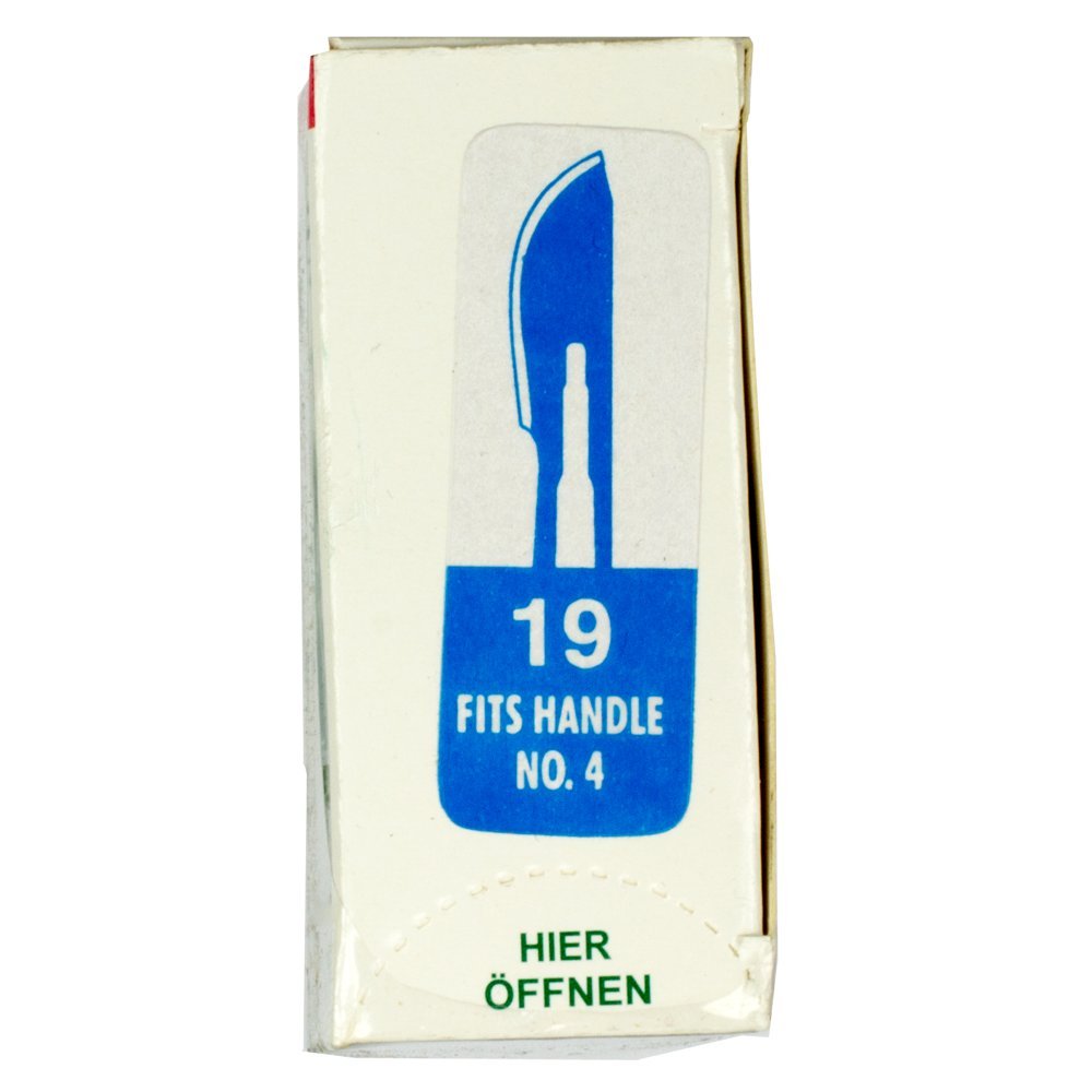 Set - 100 piezas hojas de bisturí No. 19 y mango de bisturí No. 4 - Hojas de repuesto para bisturí hechas de acero al carbono - Estéril