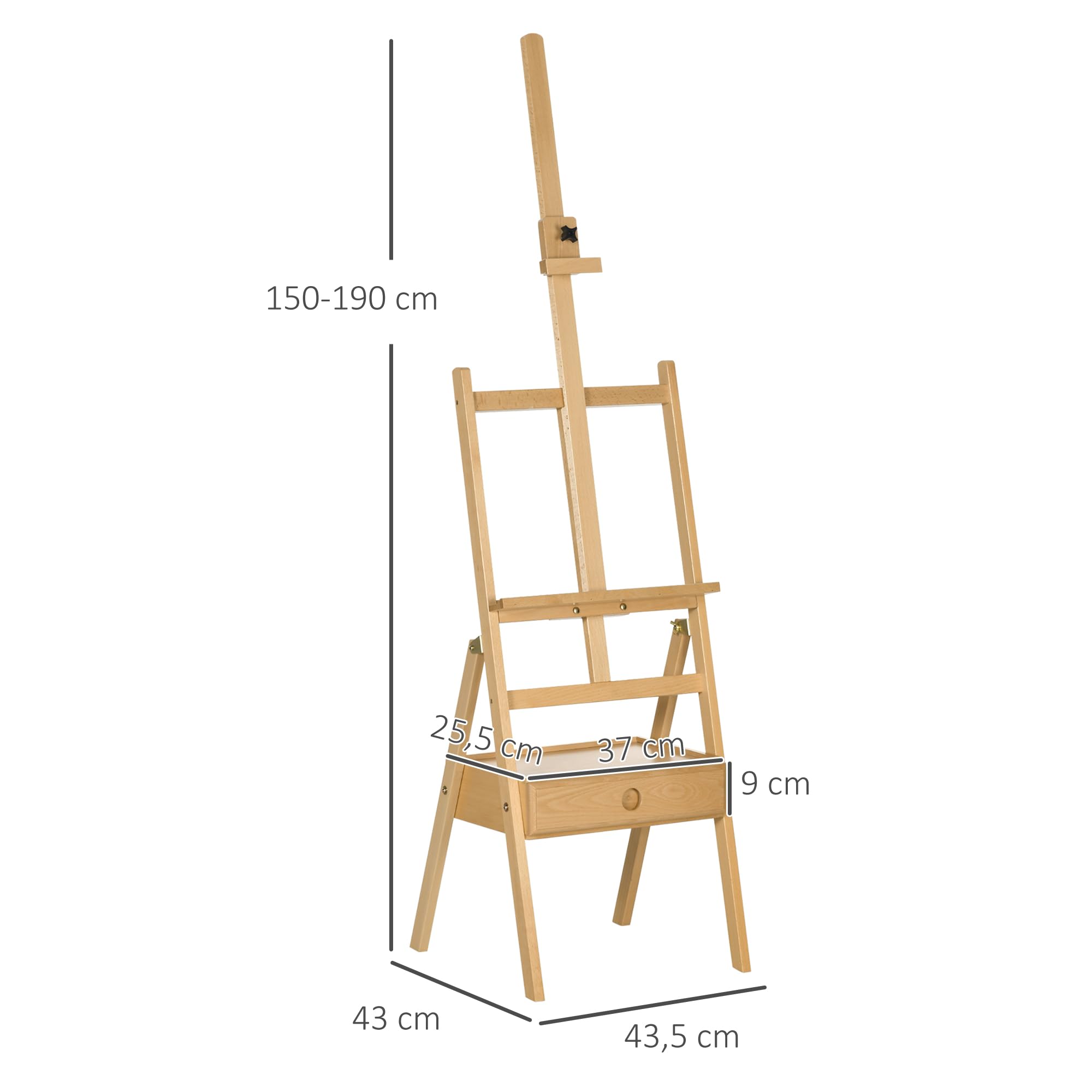Vinsetto Staffelei Holz Groß 150-190 cm hoch für Leinwände bis 92 cm | Holzstaffelei, Leinwand Ständer, mit integriertem Malkoffer, Feldstaffelei, für Malerei, Skizze, Hochzeit, Ausstellung