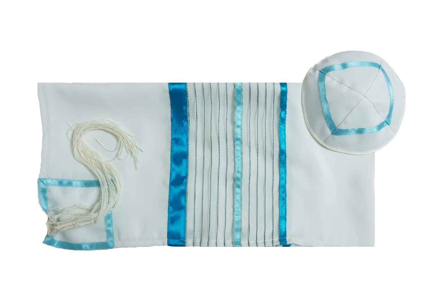 Hand made Tallit with Teal decorations, Bat Mitzvah Tallit Set, Tallit for Women, Girls Tallit from Israel