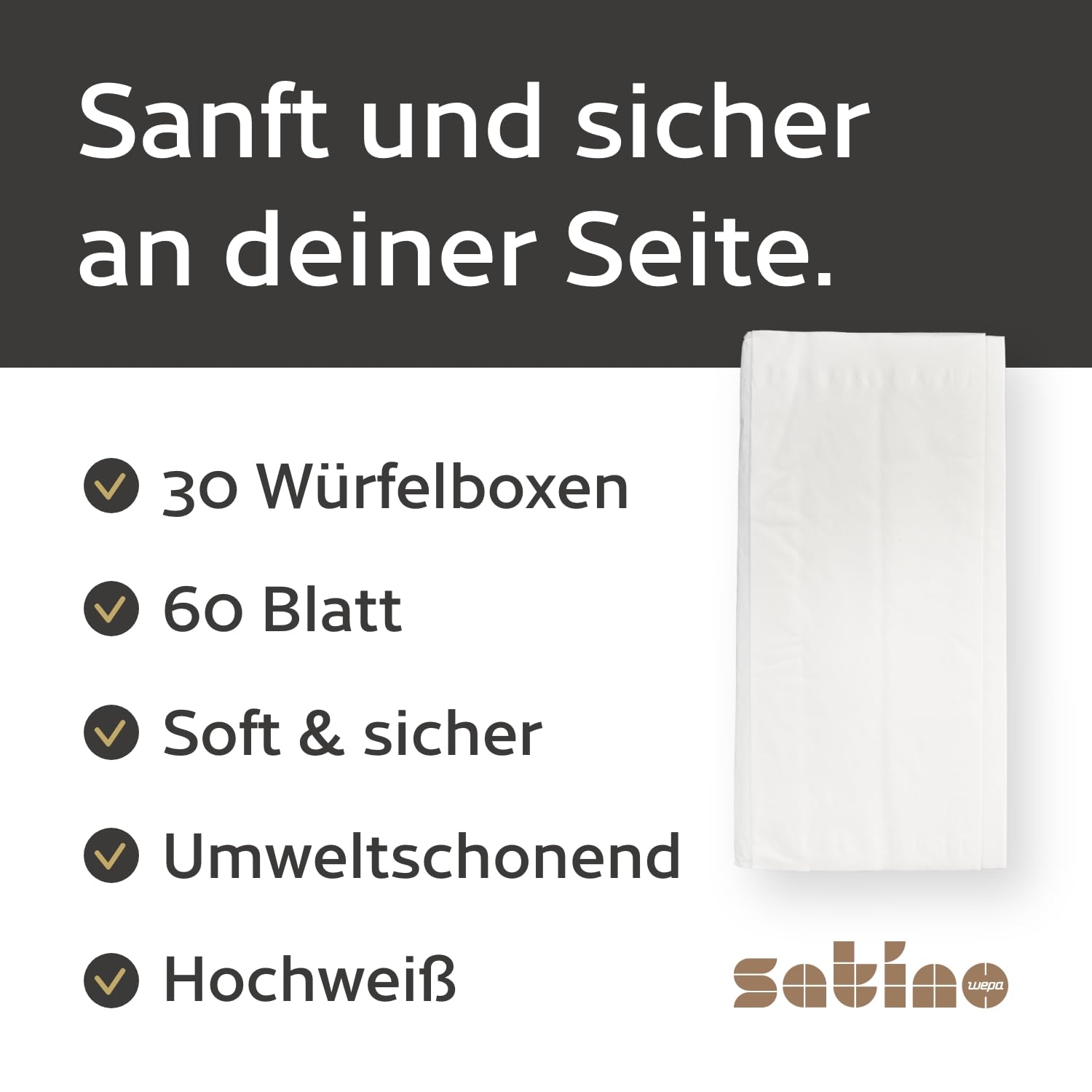 30 x Kosmetiktücher Box – 3-lagig - 30 x 60 Blatt – Kosmetiktücher 3lagig – 1.800 Stk. - 30 Boxen mit 60 Tücher – supersoft – Made in Germany - Satino