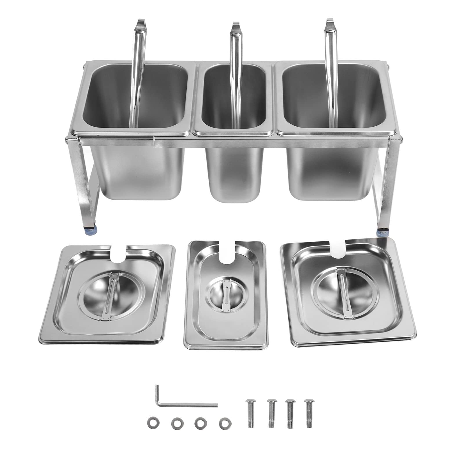 Estante dispensador de condimentos de acero inoxidable, soporte telescópico para especias salsas y frutas, perfecto para restaurantes y tiendas de té con leche (2,2 l x 2 + 1,6 l x 1)