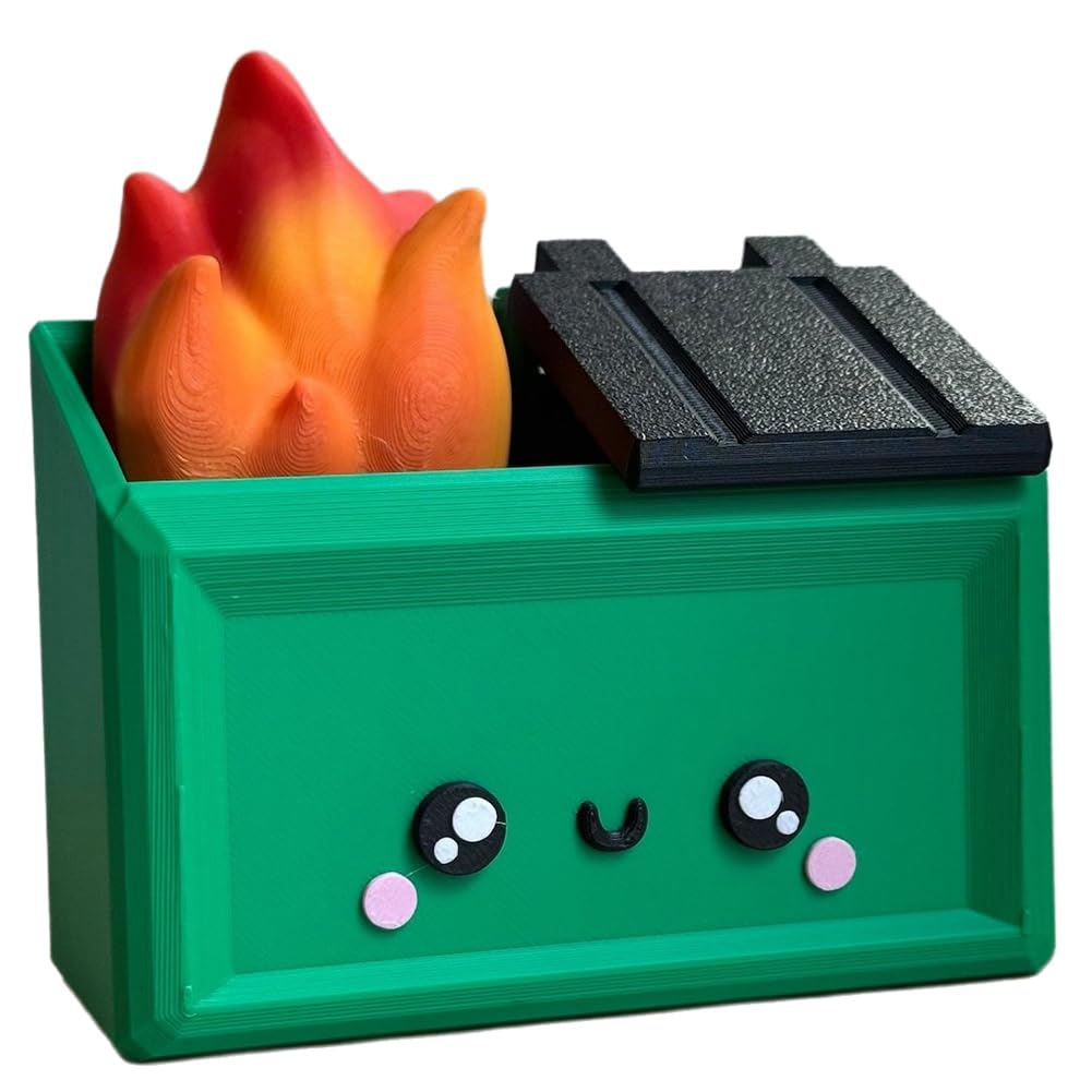 CTRLZS 3D Printed Dumpster Fire Desktop Figurine Fun Accessory Ornament Dumpster Fire Pen Holder Gag Gift C