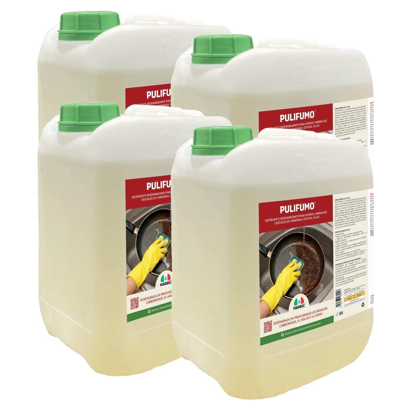 MARBEC PULIFUMO® 5LTX4Uds Detergente spray desengrasante fuerte para limpieza ordinaria de hornos, barbacoas, estufas y bandejas para hornear