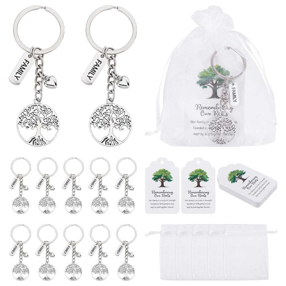 PH PandaHall 24 Sets Family Reunion Favors Tree of Life Keychain Party Favor with Organzaa Gift Bags Family Tree Keyrings with Cards for Class Reunion Gathering Souvenir Gift Guest Return Decor