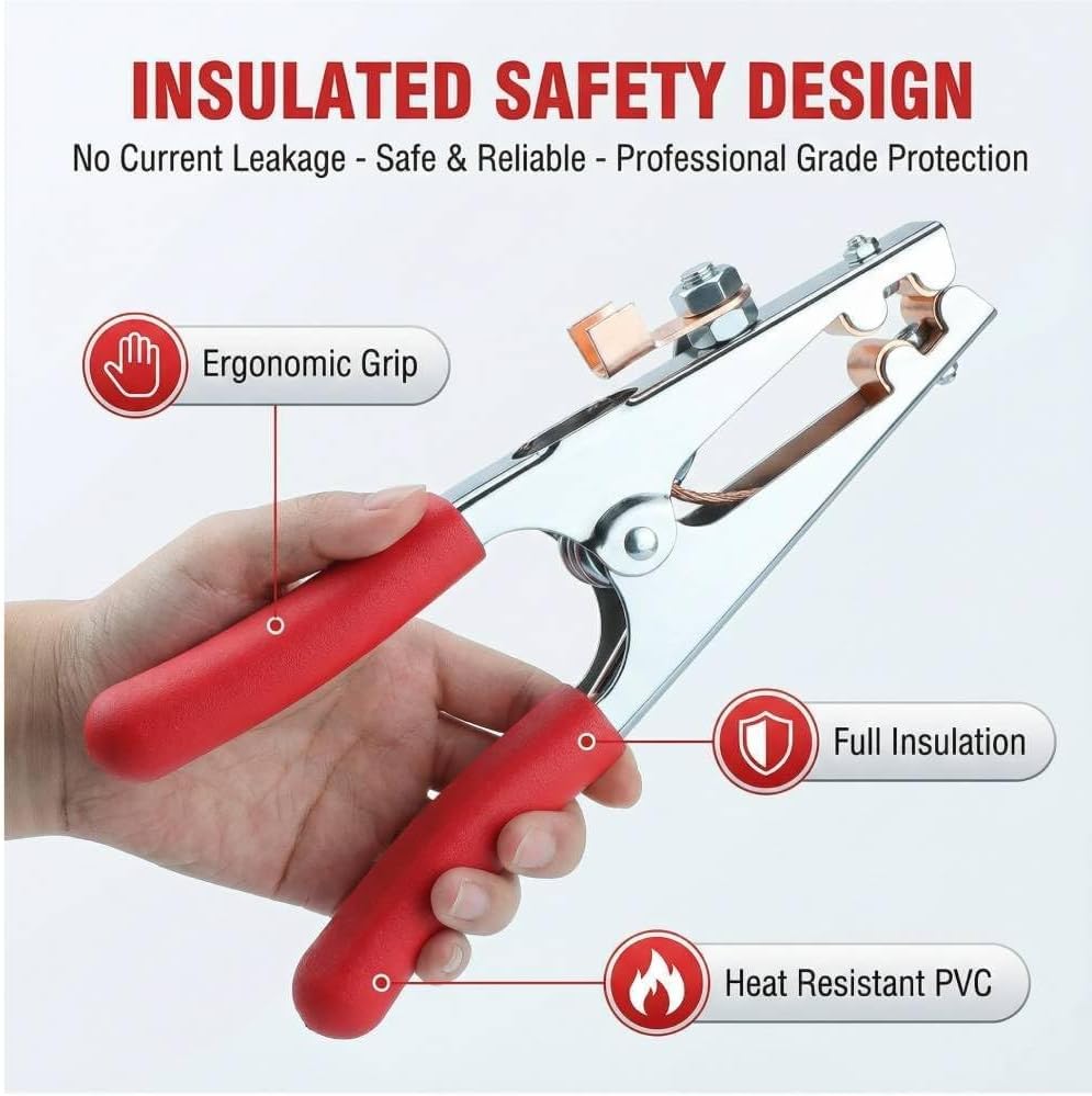 500A Welding Ground Clamp with Braided Copper Shunt Strap Heavy-Duty Copper Grounding Clamp Kit for Arc Welding, MIG, Stick Welders, welder ground clamp