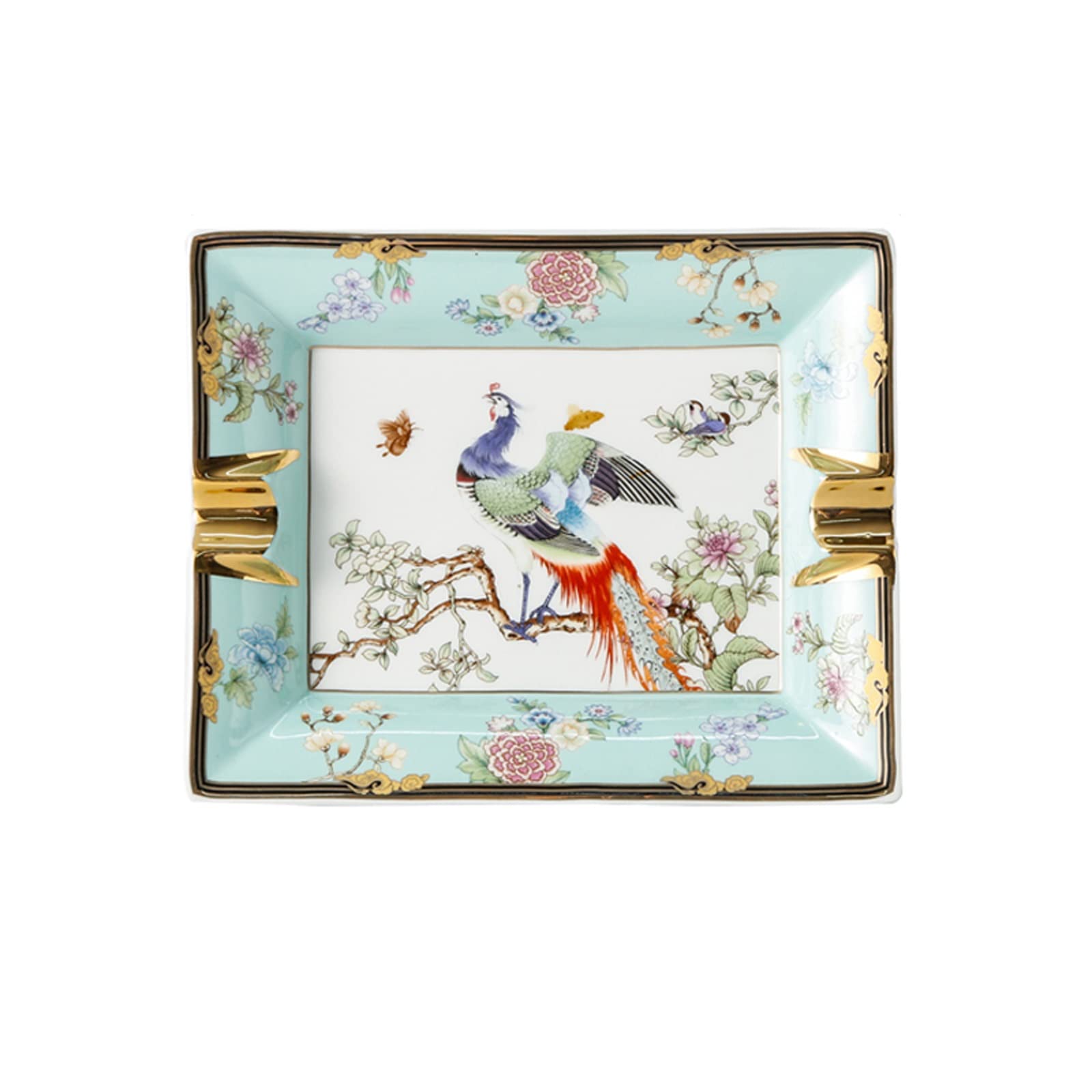 ashtray， Ceramic Cigar Cigarette Smoking Ash Tray, Exquisite Hand Painted Phoenix Desktop Ashtray Decorative(Blue)