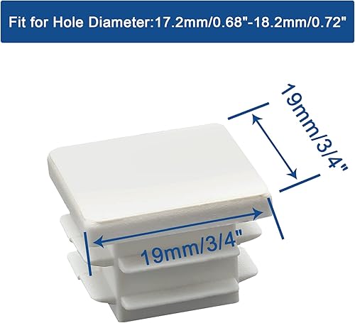 Miniatura 2 de Paquete de 12 tapones cuadrados de plástico blanco de 0.748 in (34 pulgadas), tapas de extremo de tubo cuadradas, tapa de extremo de poste de tubo