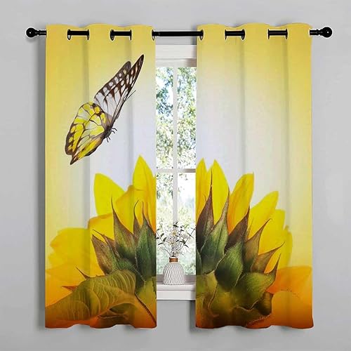 Miniatura 3 de Cortinas con ojales de girasol, persianas cortas para puertas corredizas de vidrio, cortinas para Ventanas de Cuarto 55 pulgadas de ancho por 45