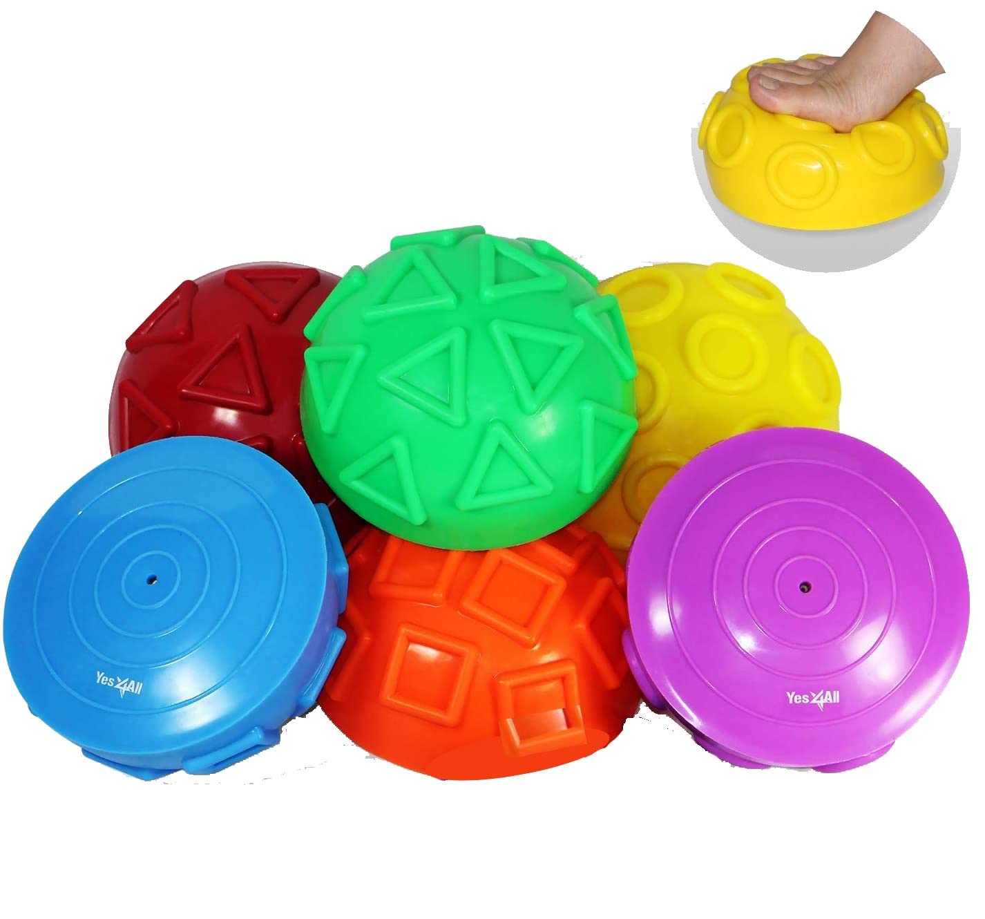 3 Shapes Hedgehog Balance Pods; Set 6PCS Pilates Hedgehog Half Ball; Half Spiky Fitness for Stability Training, Yoga Gymnastics Exercise; Balance Pods with Pump Included