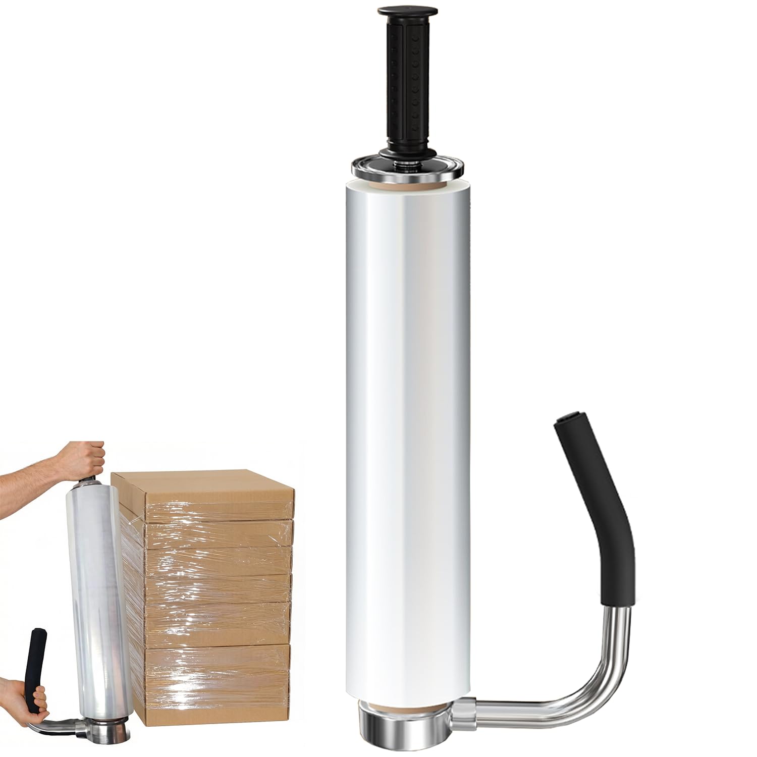 Stretchfolienspender, Manueller Stretchfolienabroller mit Rutschfestem Griff und Höhenverstellung, Passend für 30-50 cm Folienbreite, Ideal für Schwere Paletten, Möbel & Großverpackungen im Lager