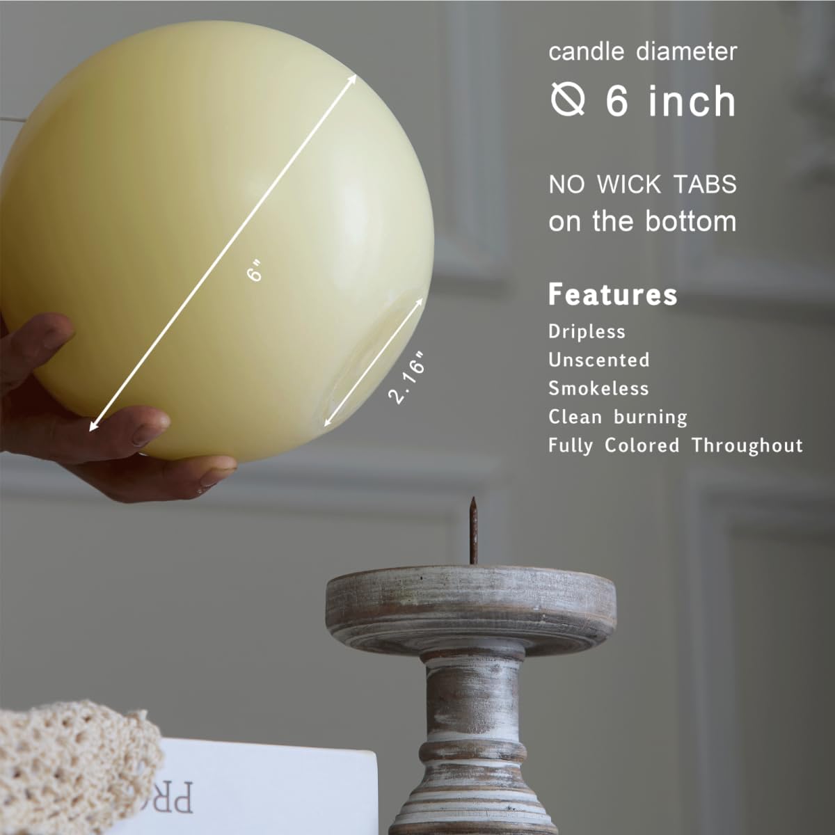 MOZEAL Hand-Poured, 6 Inch Ivory Large Round Ball Candles - Elegant Ivory Round Pillar Candles, Dripless, Unscented, Smokeless, Ideal for Weddings and Elegant Celebrations - Image 3