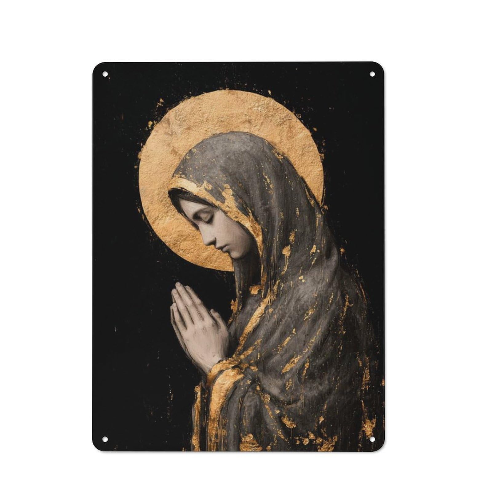 Junmoney Virgin Mary With Golden Halo Nostalgic Decorative Tin Plaque 40X30cm, Classic Pub Decor For Diner, Restaurant, Shed Or Kitchen